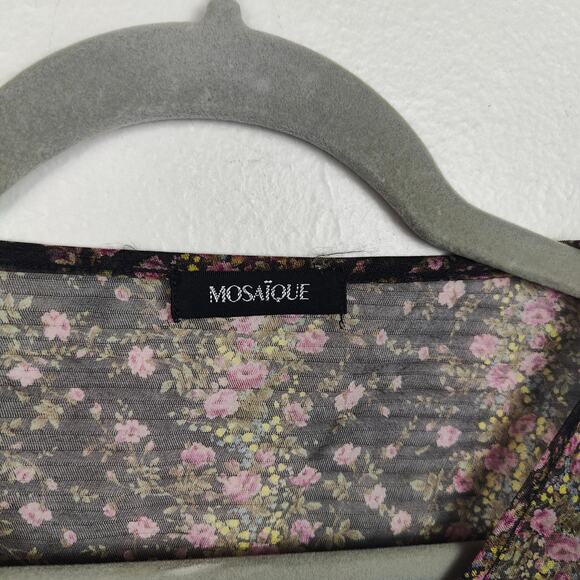Mosaique Sheer Top Womens Large Black Floral Keyhole Japanese Designer Preppy - Picture 6 of 9